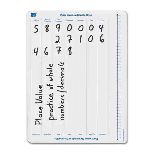 Double-Sided Millions to Thousandths Dry-Erase Board EAI Education Place Value Set of 10 